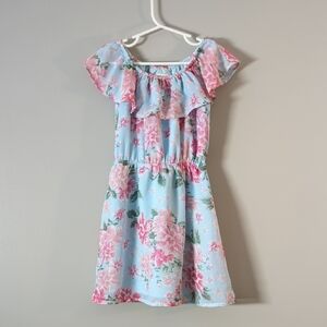 The Children's Place Pink and Blue Ruffle Neck Dress, 5T